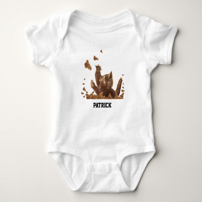 Brown Cat & Night Butterflies Personalized Baby Bodysuit (Front)