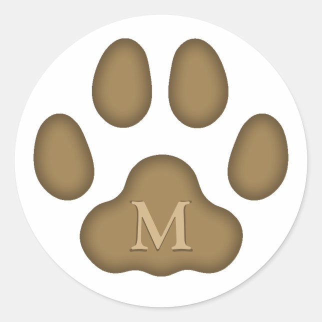 Brown Cat Paw Print Personalized Pet Monogram Classic Round Sticker (Front)