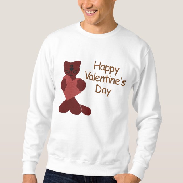 Brown Cat with Red Heart Custom Embroidery Embroidered Sweatshirt (Front)