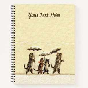 Brown Cats Kittens in Snow Holding Umbrellas Notebook