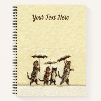 Brown Cats Kittens in Snow Holding Umbrellas Notebook