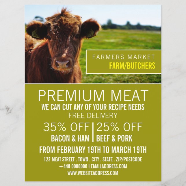 Brown Cattle, Farmer & Butcher Advertising Flyer (Front)