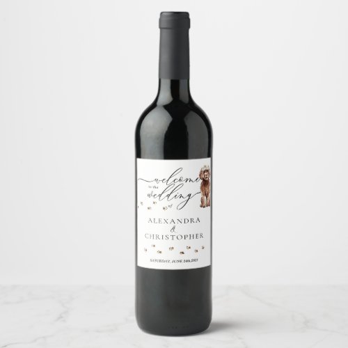 Brown Cavapoo Dog Cute wedding Wine Label