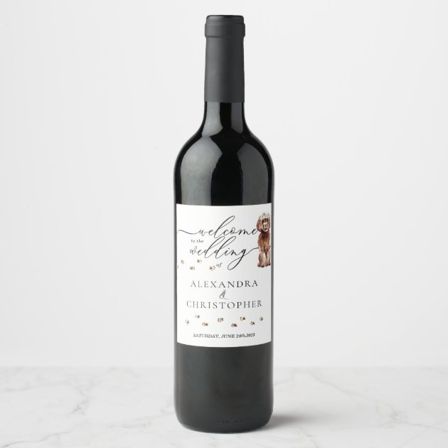 Brown Cavapoo Dog Cute wedding Wine Label