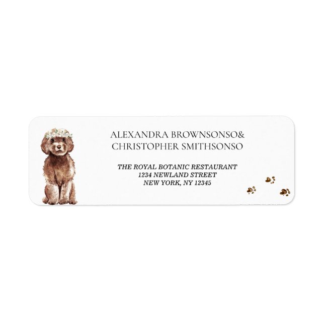 Brown Cavapoo Dog Home Newly Weds Wedding Label (Front)