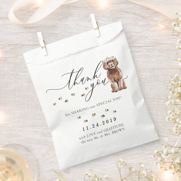 Brown Cavapoo dog Wedding Thank You Favor Bag