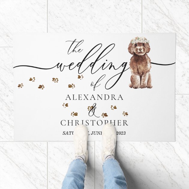 Brown Cavapoo puppy Dog Lover Modern Wedding Doormat