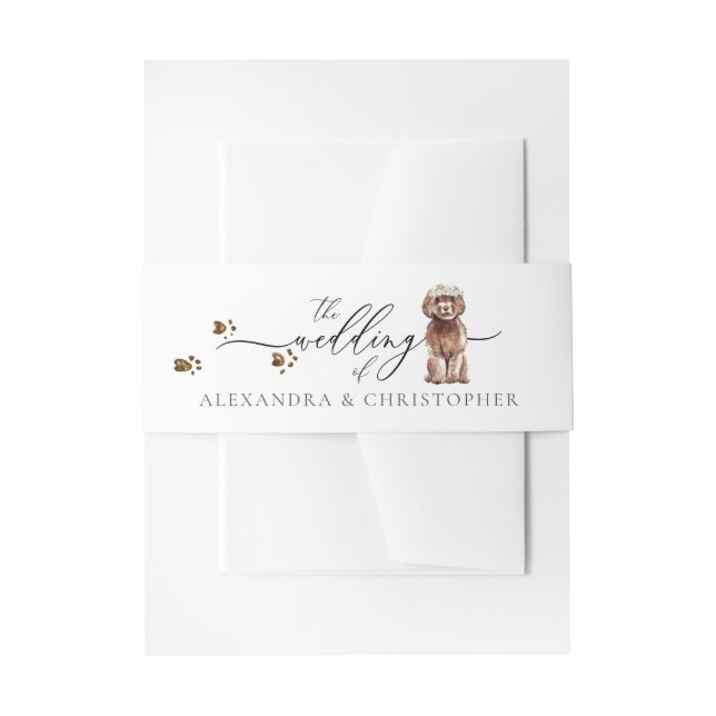 Brown Cavapoo puppy Dog Owner Wedding Calligraphy Invitation Belly Band (Front Example)