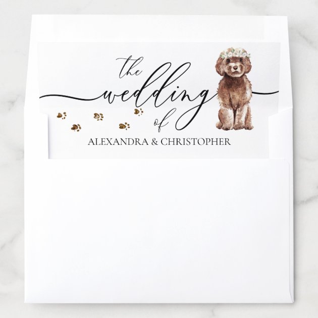 Brown Cavapoo puppy dog Wedding Calligraphy Envelope Liner