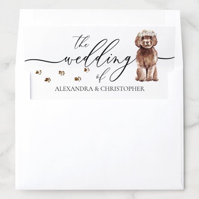 Brown Cavapoo puppy dog Wedding Calligraphy Envelope Liner (In Envelope)