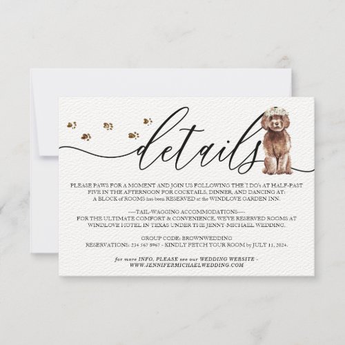 Brown Cavapoo puppy Dog Wedding Details RSVP Card