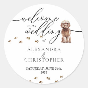 Brown Cavapoo puppy Dog Wedding Welcome Classic Round Sticker