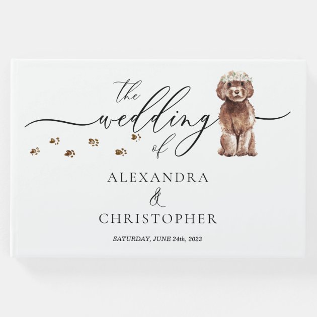 Brown Cavapoo puppy pet Wedding Calligraphy Guest Book