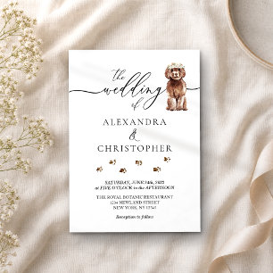 Brown Cavapoo puppy Wedding Calligraphy Invitation