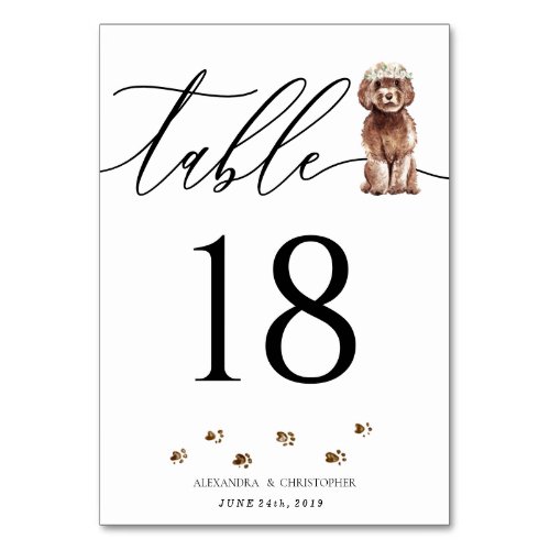 Brown Cavapoo puppy Wedding Calligraphy Signature Table Number