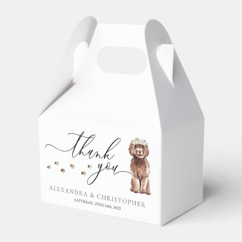 Brown Cavapoo puppy Wedding Calligraphy Thank You Favor Boxes
