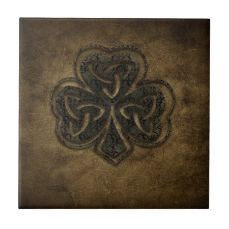 Brown Celtic Knot Clover Ceramic Tile