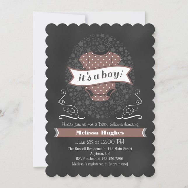 Brown Chalkboard Boy Baby Shower Invite (Front)