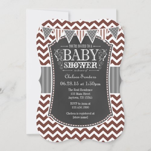 Brown Chalkboard Chevron Baby Shower Invite