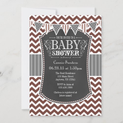 Brown Chalkboard Chevron Baby Shower Invite