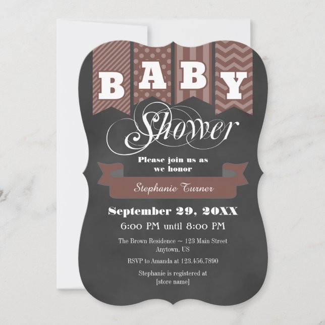 Brown Chalkboard Flag Baby Shower Invite (Front)