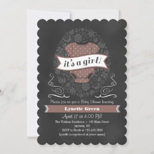 Brown Chalkboard Girl Baby Shower Invite