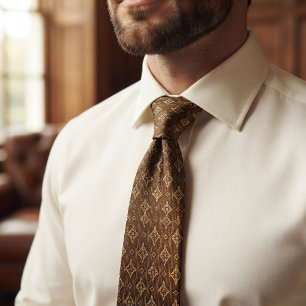 Brown Champagne Art Deco Neck Tie