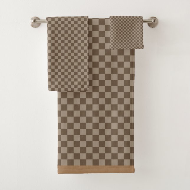 Brown checker pattern bath towel set (Insitu)