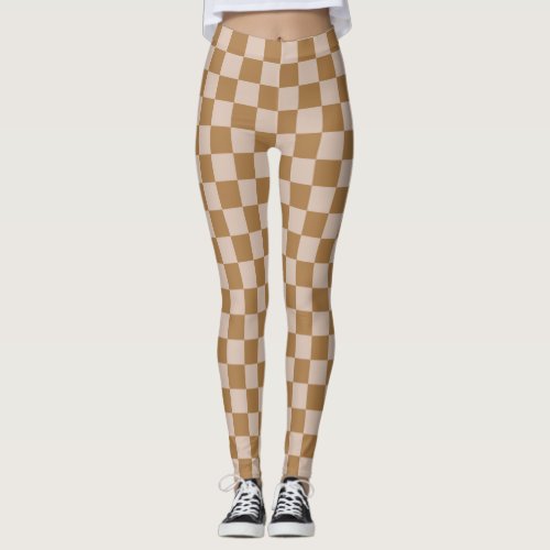 Brown Checkerboard Leggings