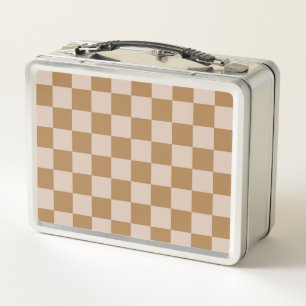 Brown Checkerboard Metal Lunch Box
