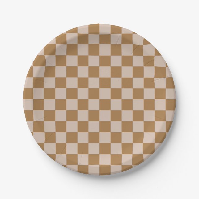 Brown Checkerboard Paper Plates (Front)