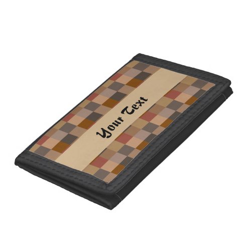 Brown checkerboard pattern trifold wallet