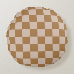 Brown Checkerboard Round Pillow
