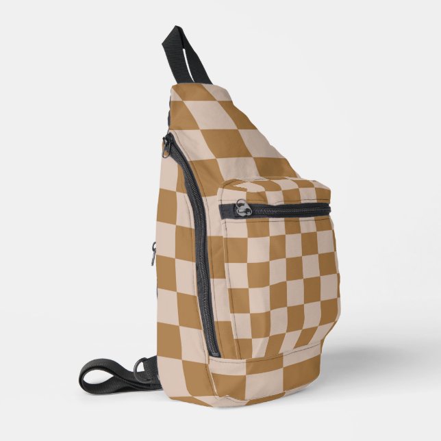 Brown Checkerboard Sling Bag (Left Corner)