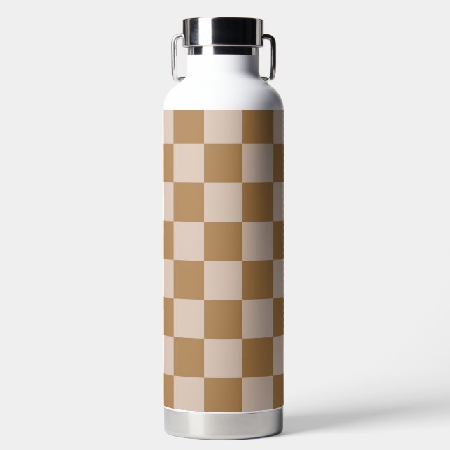Brown Checkerboard Water Bottle (Front)