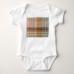 Brown checkered fabric, Scottish wool. Baby Bodysuit