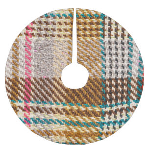 Brown checkered fabric, Scottish wool. Brushed Polyester Tree Skirt