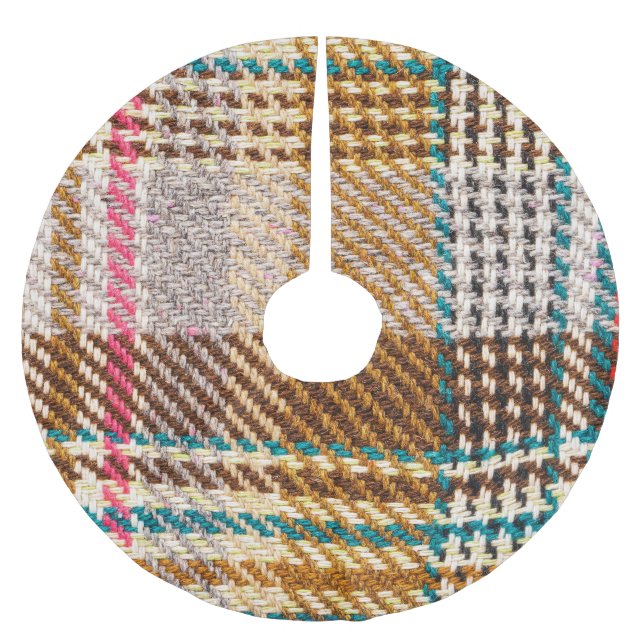 Brown checkered fabric, Scottish wool. Brushed Polyester Tree Skirt (Front)