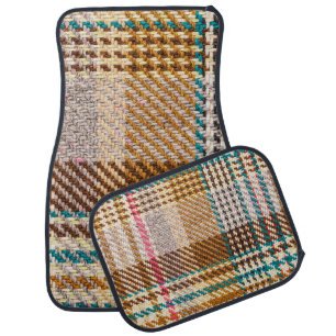 Brown checkered fabric, Scottish wool. Car Floor Mat