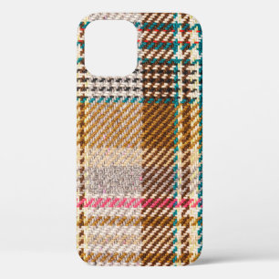 Brown checkered fabric, Scottish wool. iPhone 12 Case