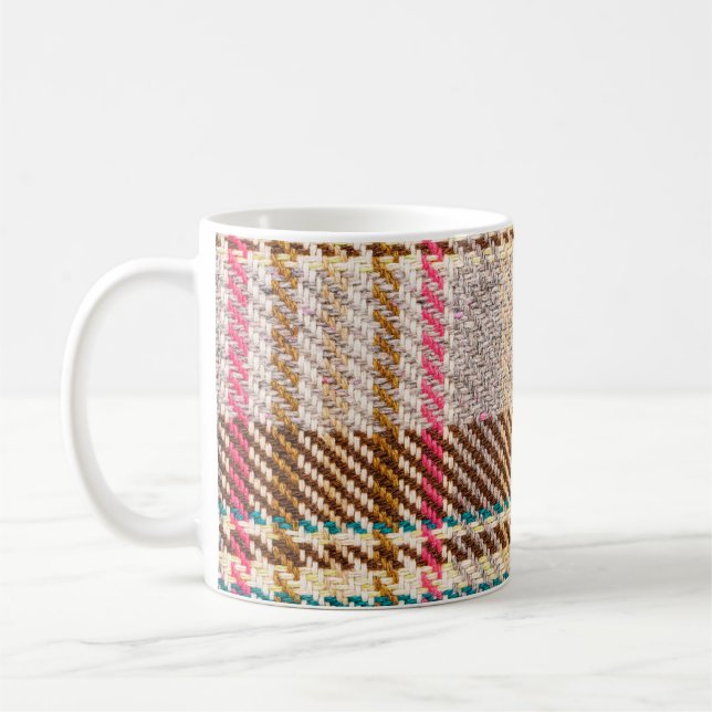 Brown checkered fabric, Scottish wool. Coffee Mug (Left)