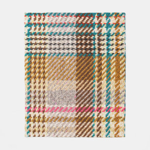 Brown checkered fabric, Scottish wool. Fleece Blanket