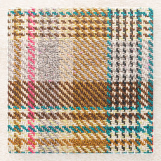 Brown checkered fabric, Scottish wool. Glass Coaster
