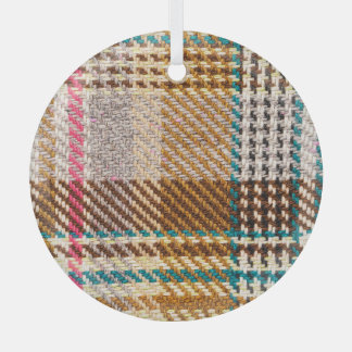 Brown checkered fabric, Scottish wool. Glass Ornament