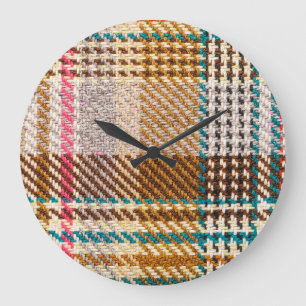 Brown checkered fabric, Scottish wool. Large Clock