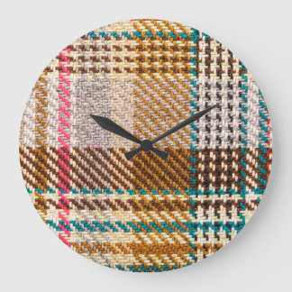 Brown checkered fabric, Scottish wool. Large Clock