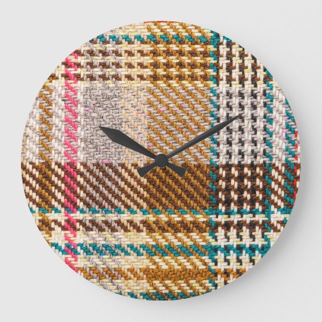 Brown checkered fabric, Scottish wool. Large Clock (Front)