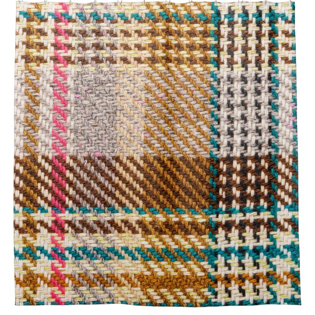Brown checkered fabric, Scottish wool. Shower Curtain (Front)