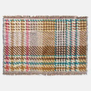 Brown checkered fabric, Scottish wool. Throw Blanket