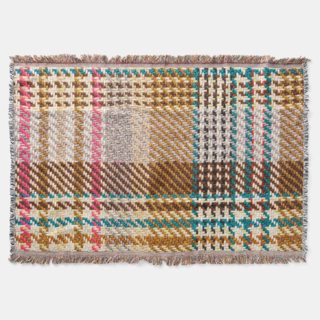 Brown checkered fabric, Scottish wool. Throw Blanket (Front)